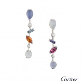 Cartier Meli Melo Multi Gem Set Earrings in Platinum 
